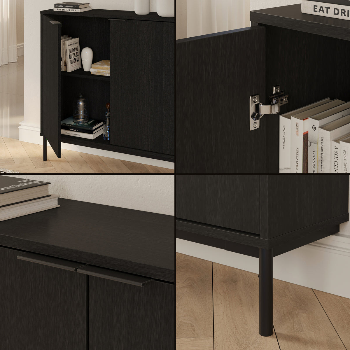 Slim 2-Door Storage Console in Black – detail photo
