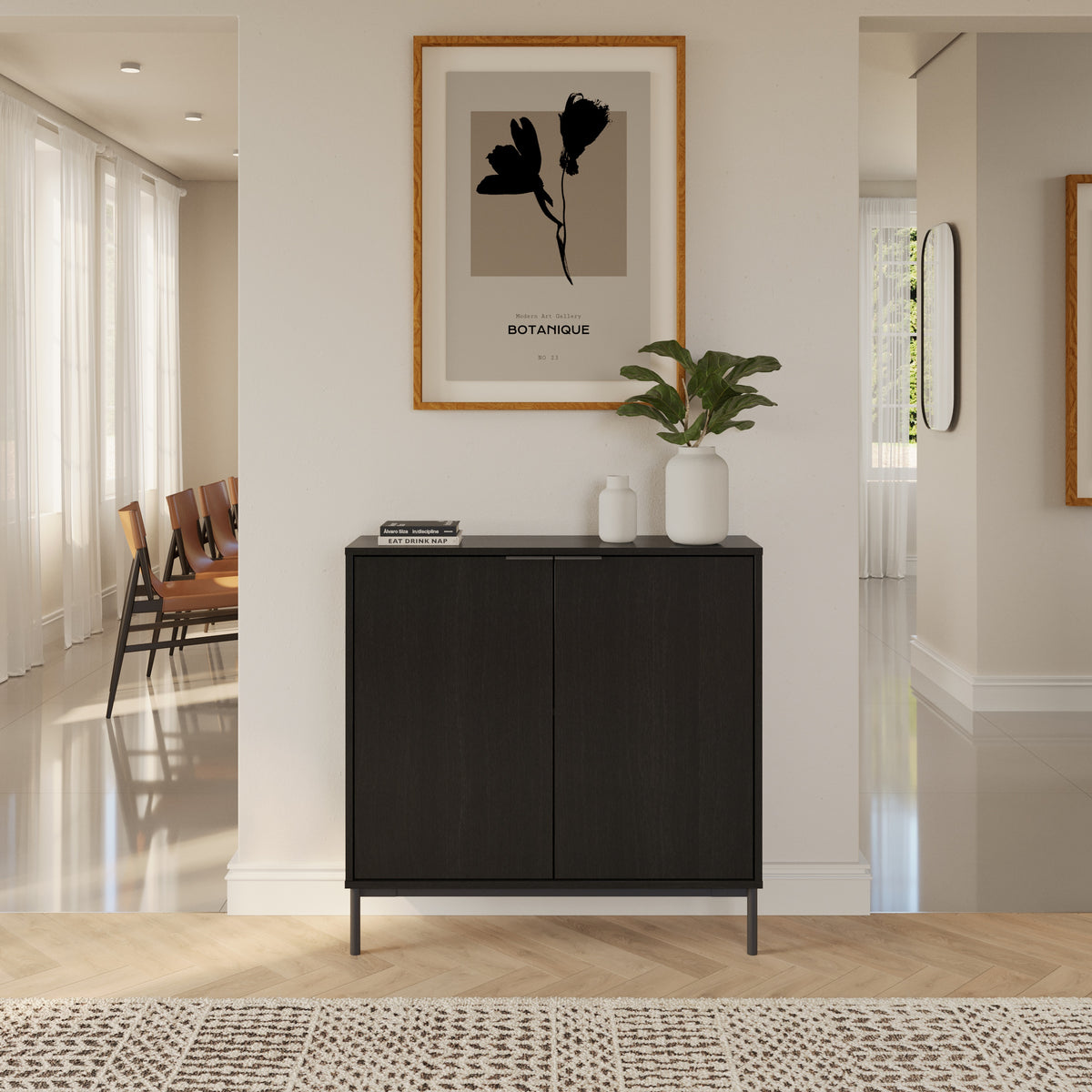 Slim 2-Door Storage Console in Black – lifestyle photo