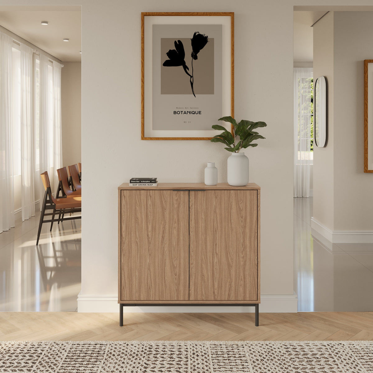 Slim 2-Door Storage Console in Light Walnut – lifestyle photo