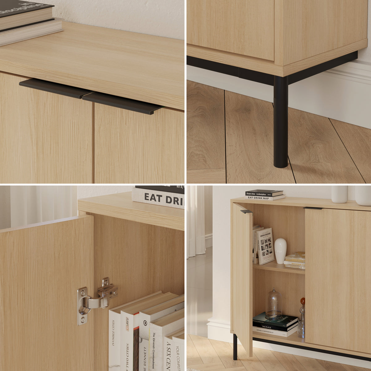 Slim 2-Door Storage Console in Natural Blonde Oak – detail photo