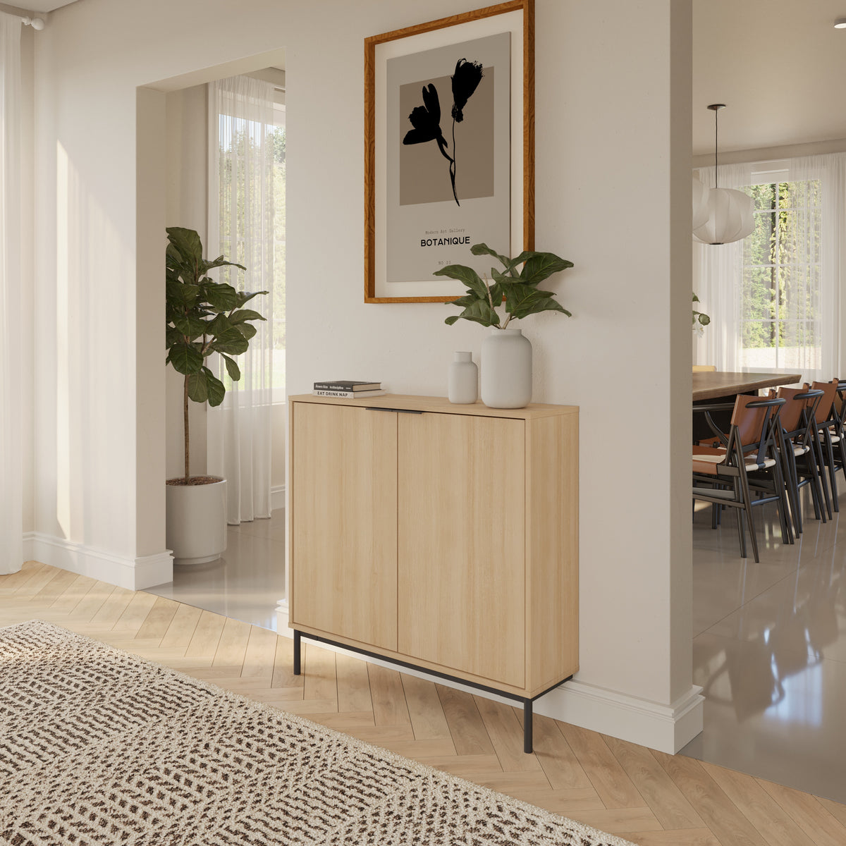 Slim 2-Door Storage Console in Natural Blonde Oak – lifestyle photo 2