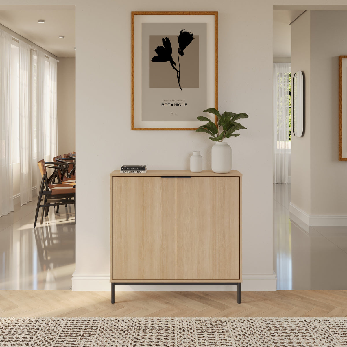 Slim 2-Door Storage Console in Natural Blonde Oak – lifestyle photo