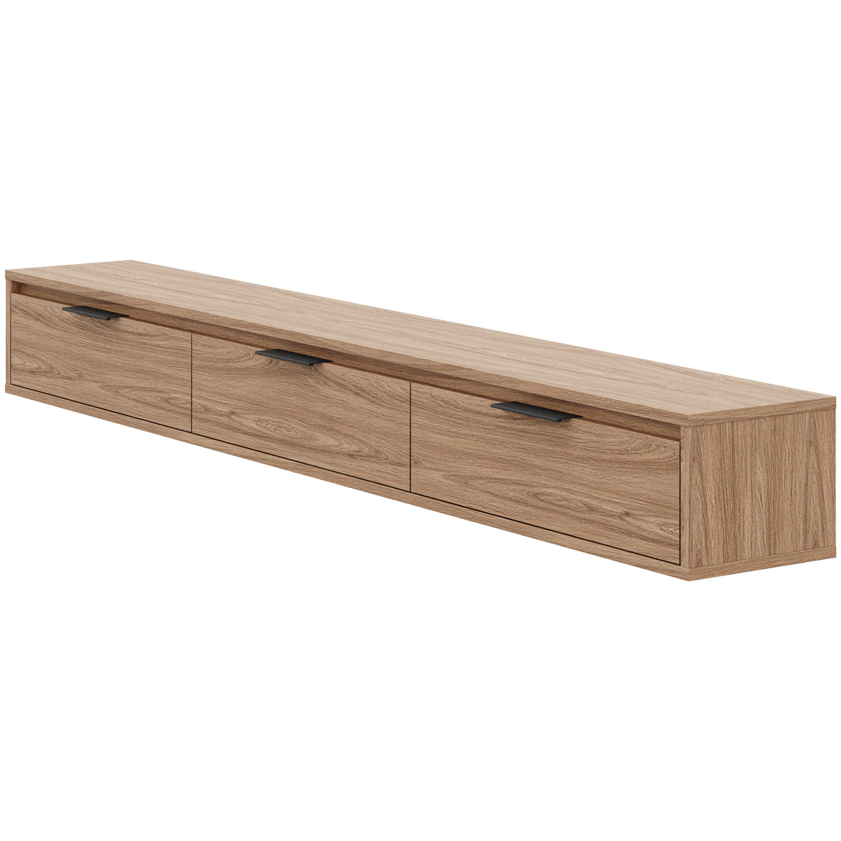 Slim 72” Wall-mounted 3-Door TV Stand with 3 Storage Cabinets in Light Walnut – product photo 2