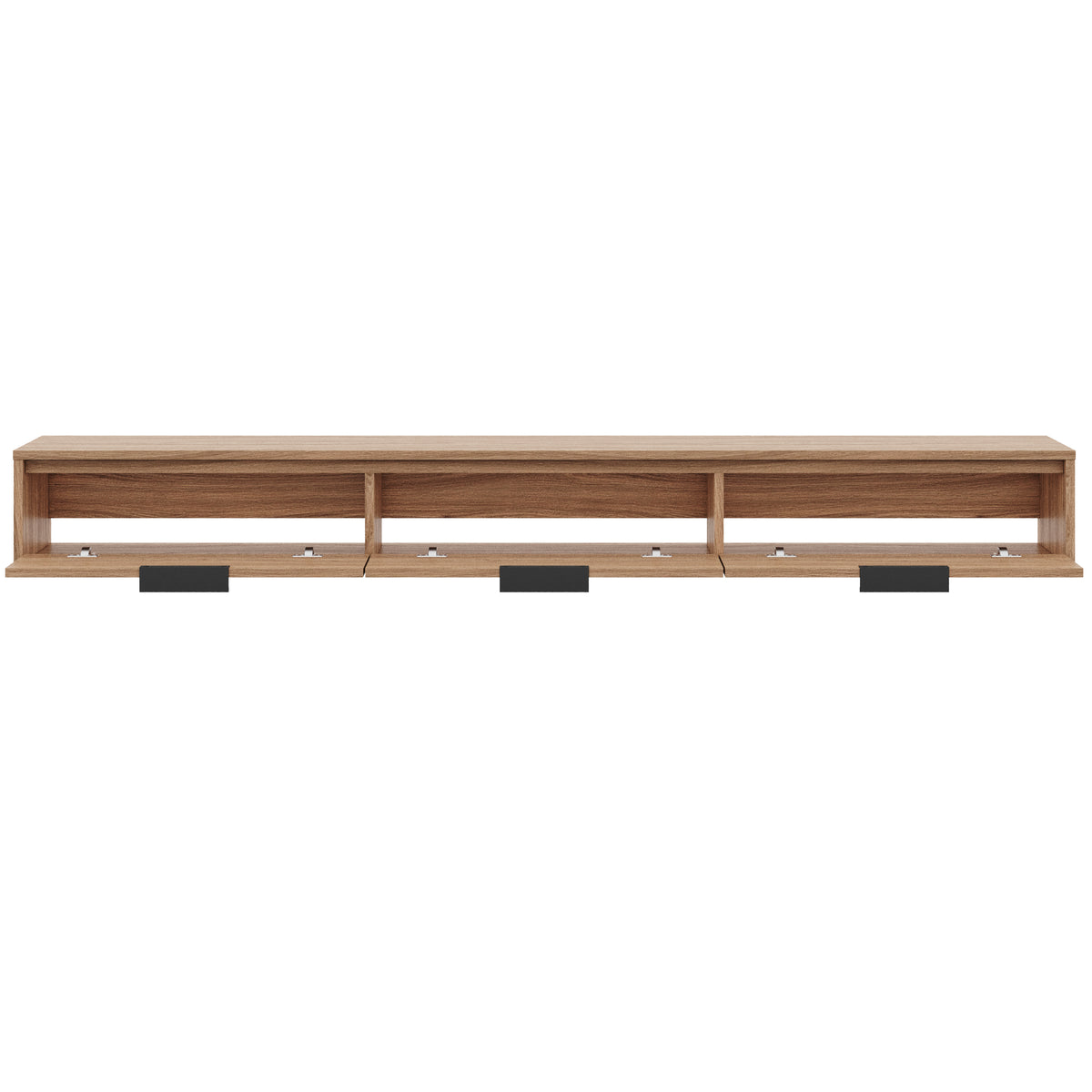 Slim 72” Wall-mounted 3-Door TV Stand with 3 Storage Cabinets in Light Walnut – product photo
