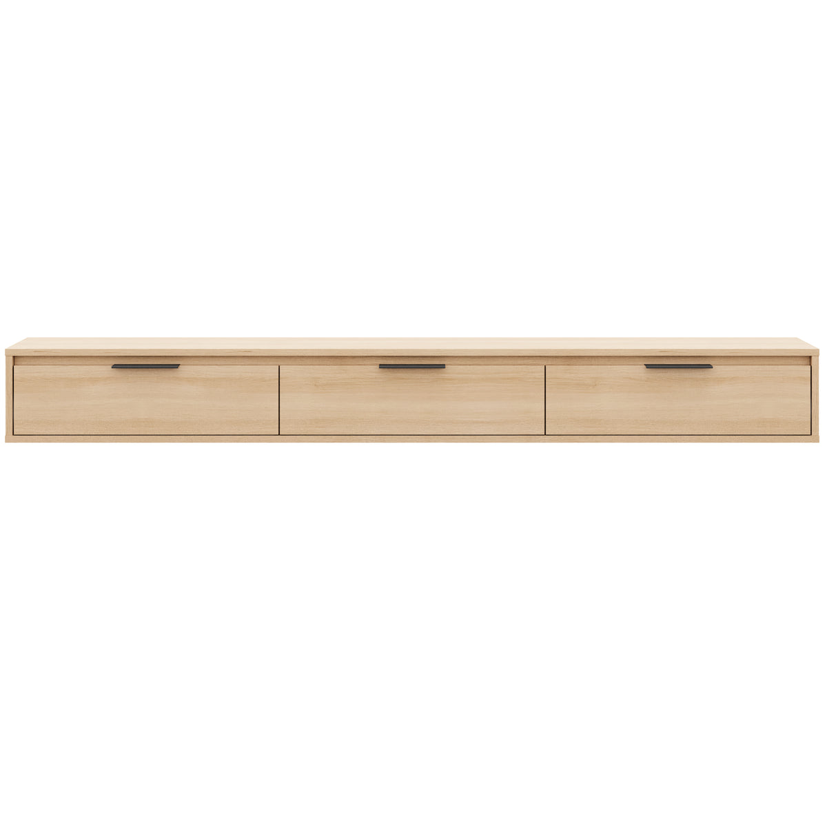 Slim 72” Wall-mounted 3-Door TV Stand with 3 Storage Cabinets in Natural Blonde Oak – product photo