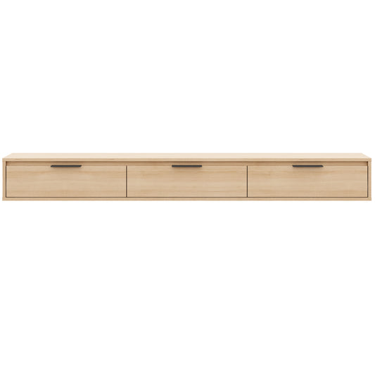 Slim 72” Wall-mounted 3-Door TV Stand with 3 Storage Cabinets in Natural Blonde Oak – product photo