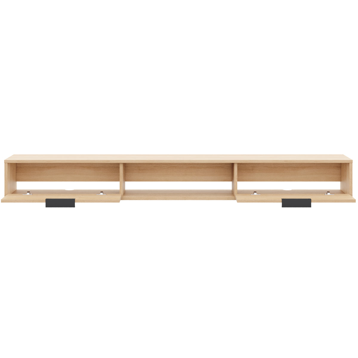 Slim 72” Wall-mounted TV Stand with 2 Storage Cabinets in Natural Blonde Oak – product photo