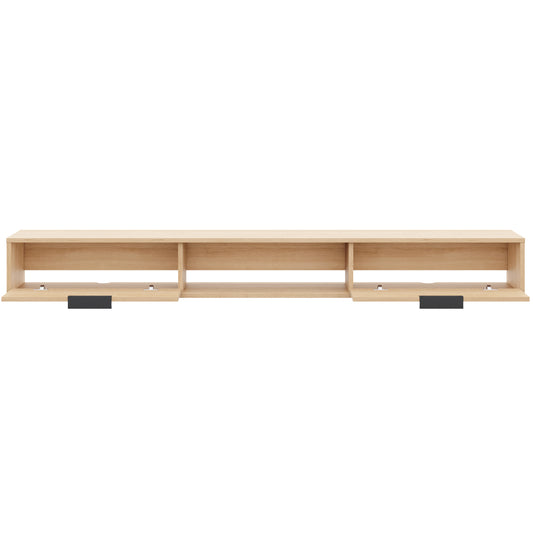 Slim 72” Wall-mounted TV Stand with 2 Storage Cabinets in Natural Blonde Oak – product photo