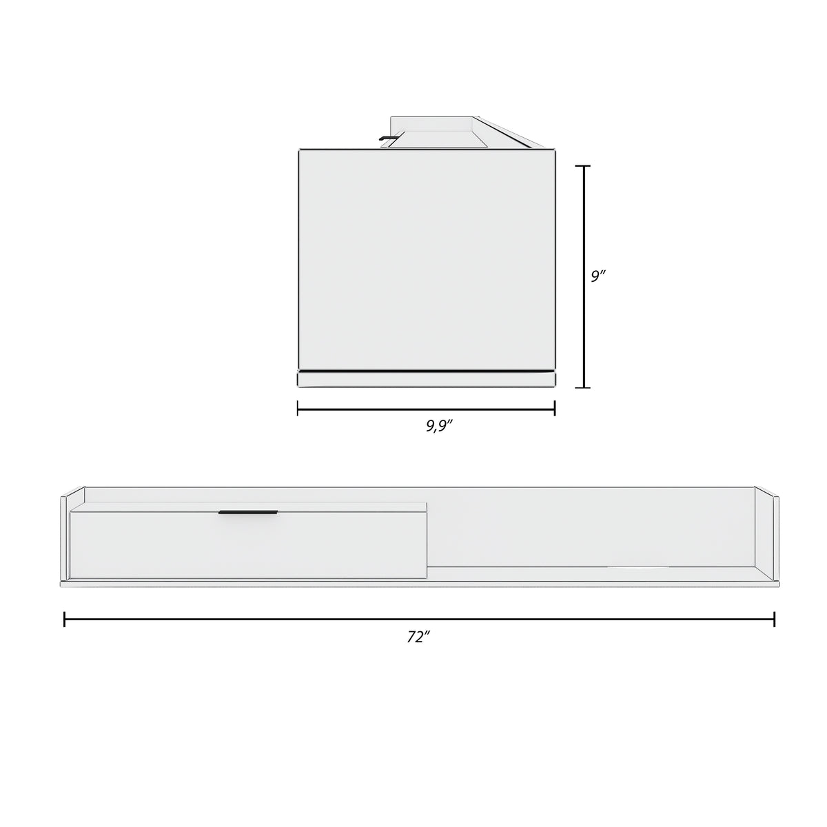 Slim 72” Wall-mounted TV Stand with Storage Cabinet in Natural Blonde Oak – dimensions diagram