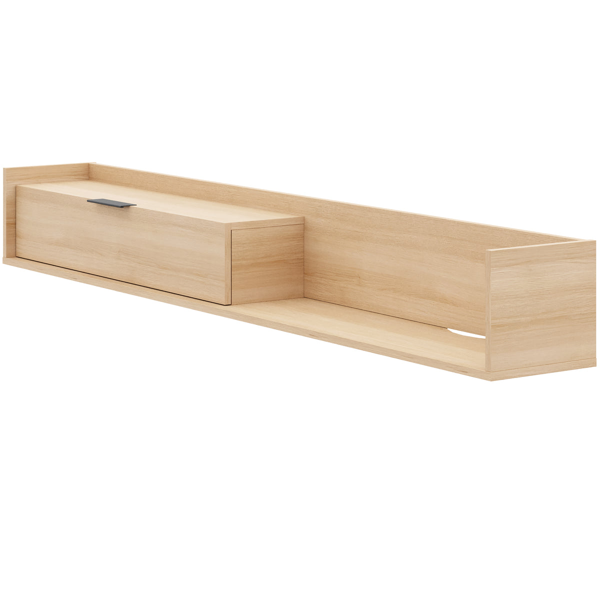 Slim 72” Wall-mounted TV Stand with Storage Cabinet in Natural Blonde Oak – product photo 2