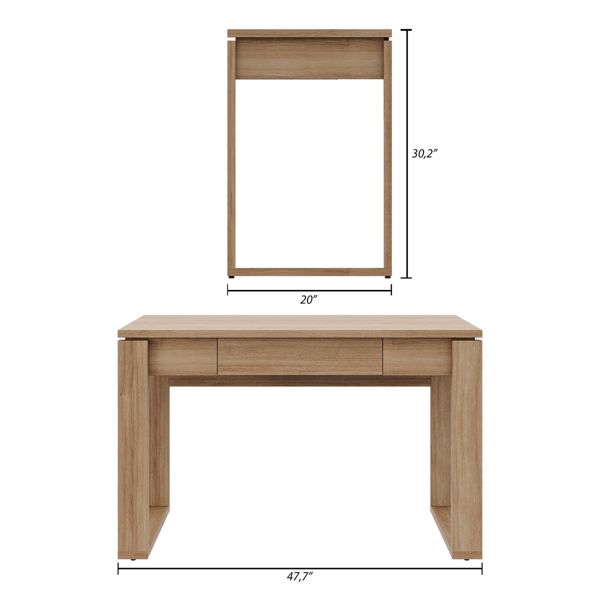 Solen Compact Desk, 48-Inch in Brown Oak, 48-Inch – dimensions diagram
