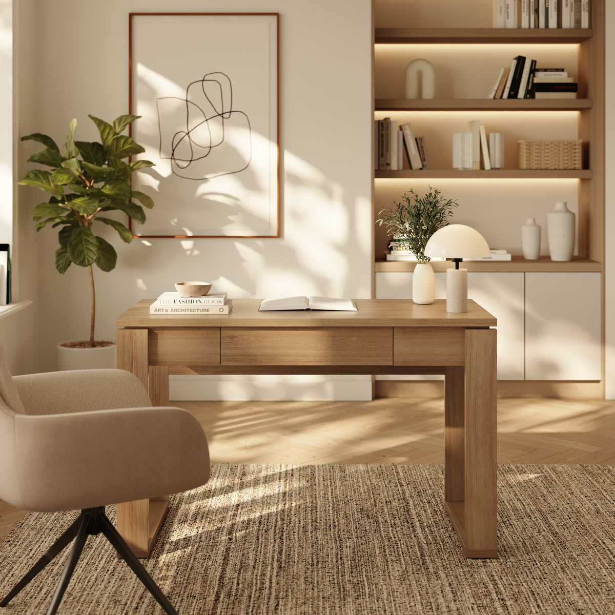 Solen Compact Desk, 48-Inch in Brown Oak, 48-Inch – lifestyle photo