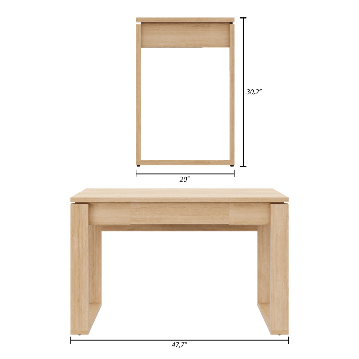 Solen Compact Desk, 48-Inch in Natural Oak, 48-Inch – dimensions diagram