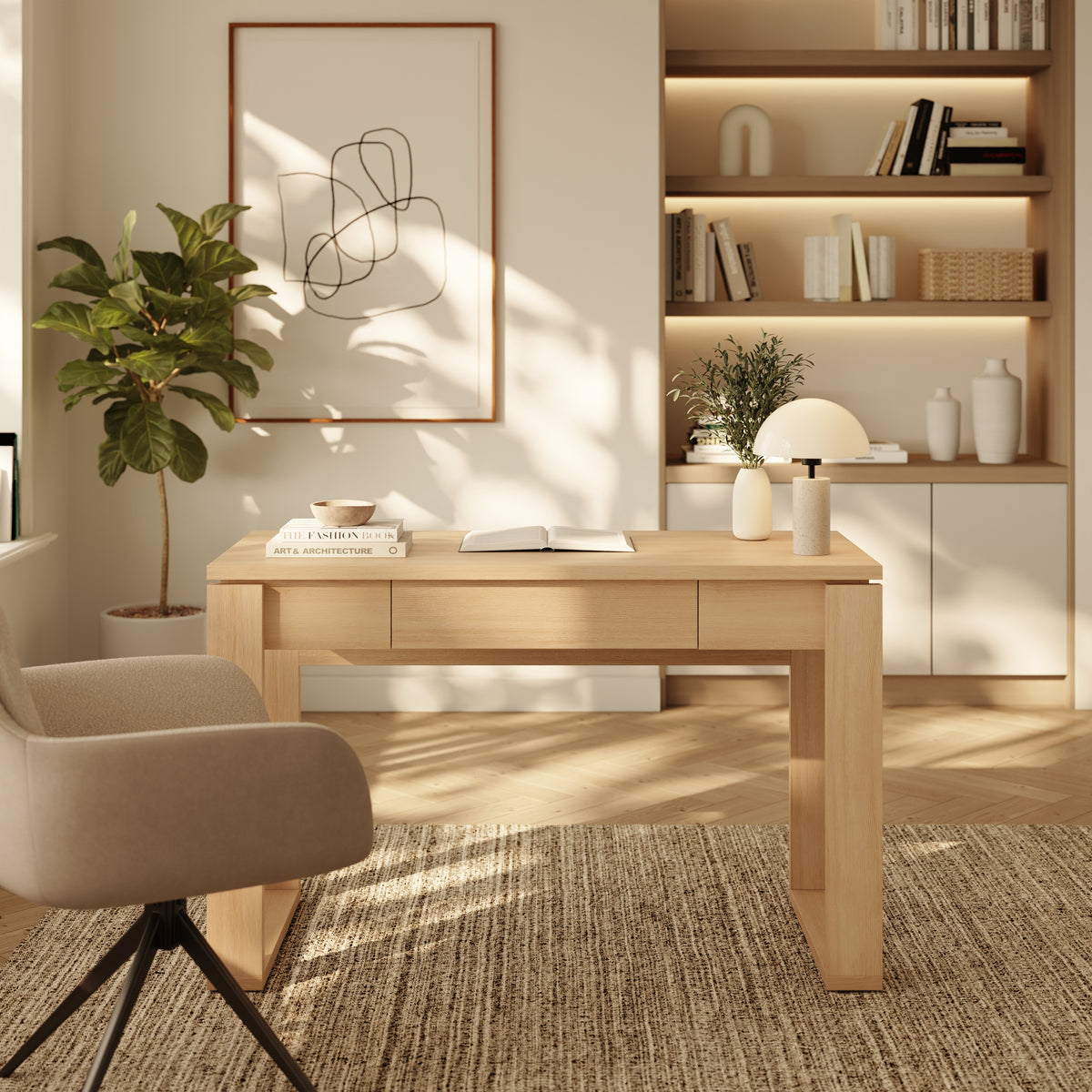 Solen Compact Desk, 48-Inch in Natural Oak, 48-Inch – lifestyle photo