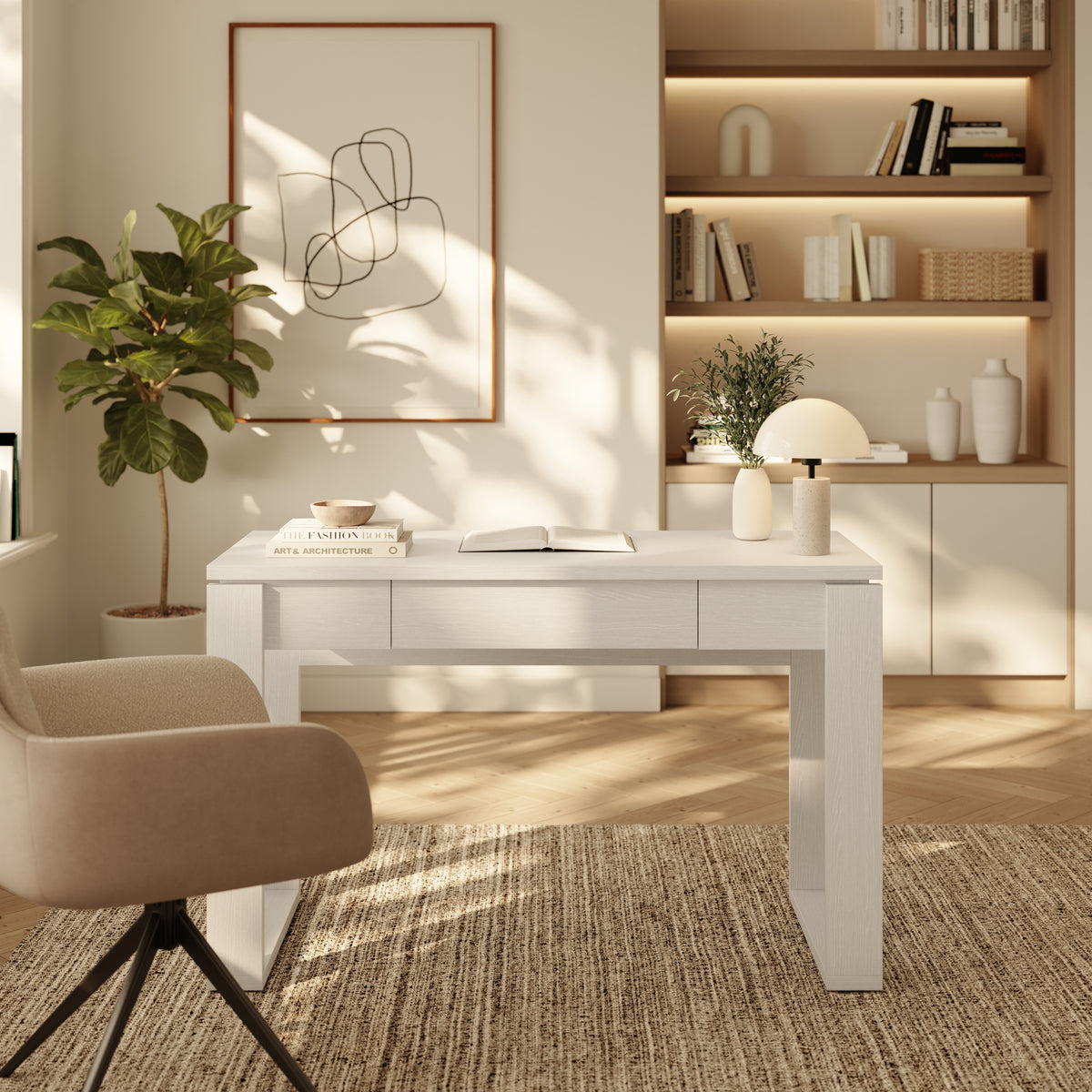 Solen Compact Desk, 48-Inch in White Wood Grain, 48-Inch – lifestyle photo