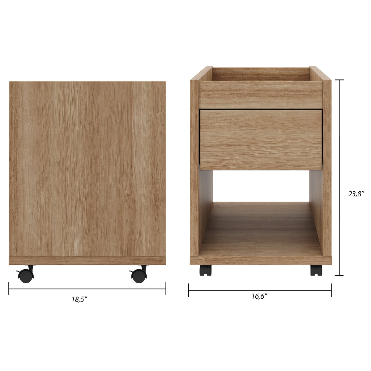 Solen Mobile File Cabinet in Brown Oak – dimensions diagram