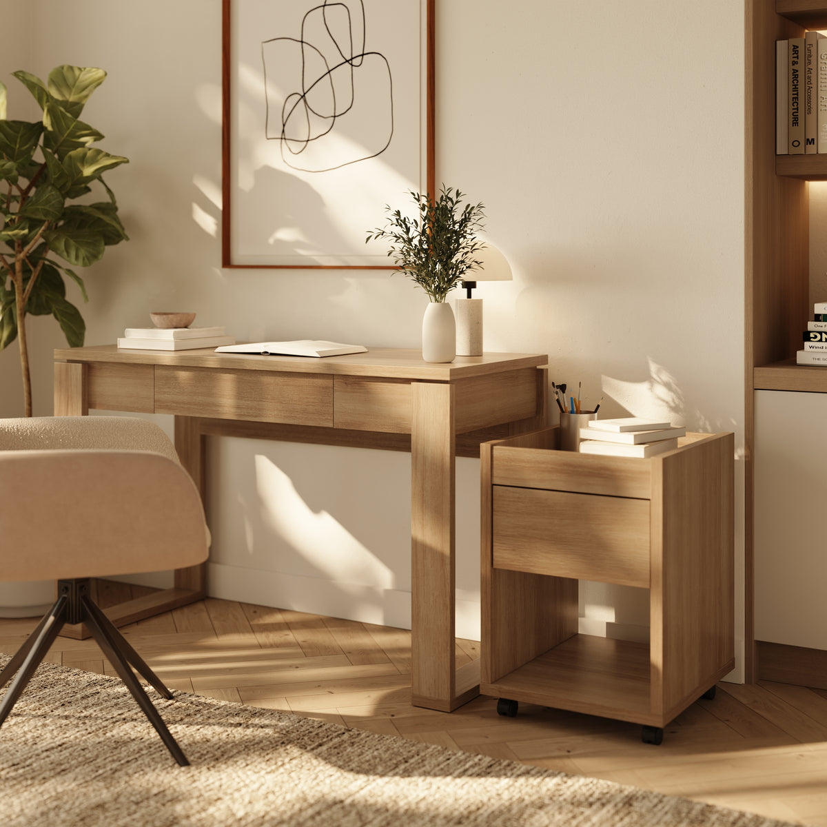 Solen Mobile File Cabinet in Brown Oak – lifestyle photo 3