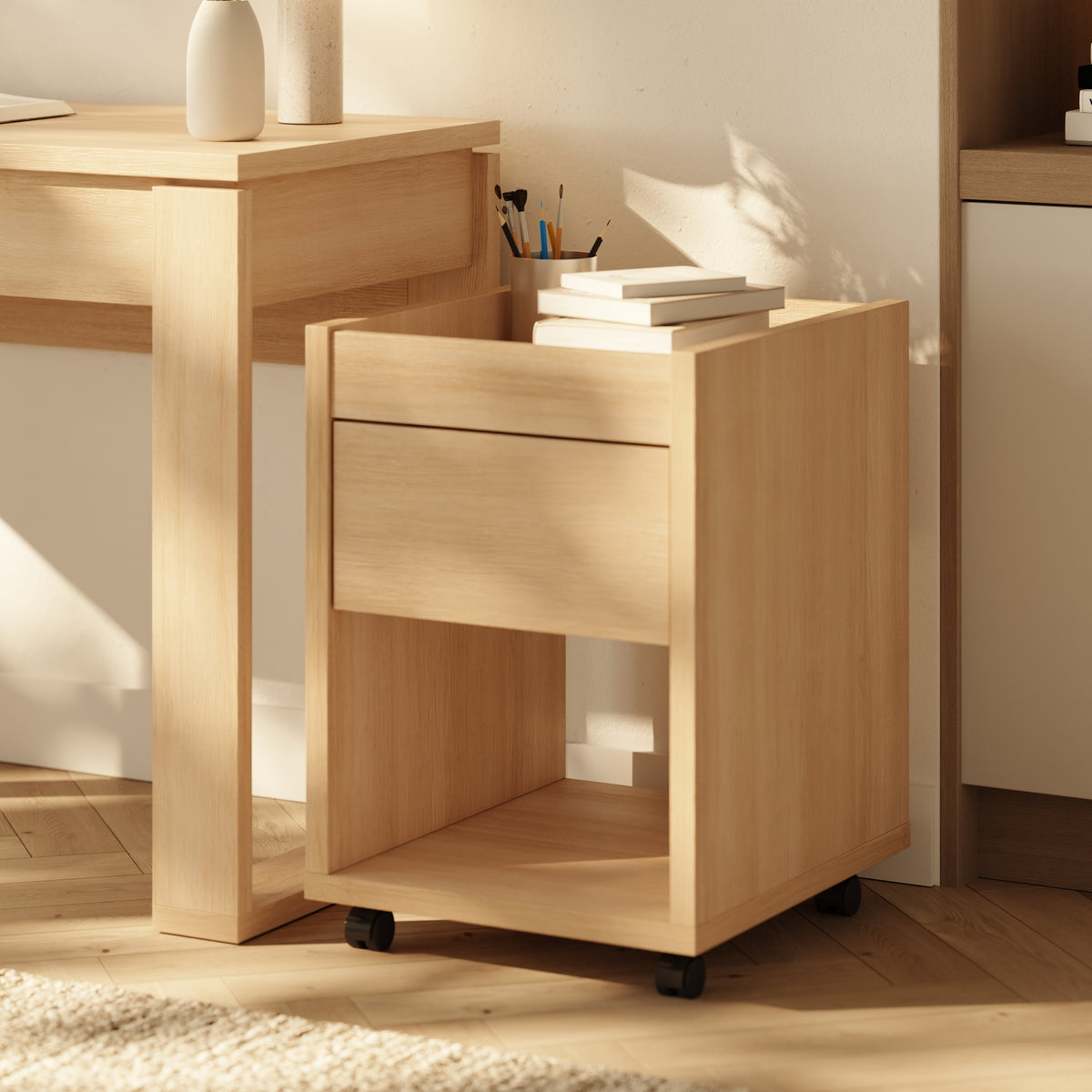 Solen Mobile File Cabinet in Natural Oak – lifestyle photo 2