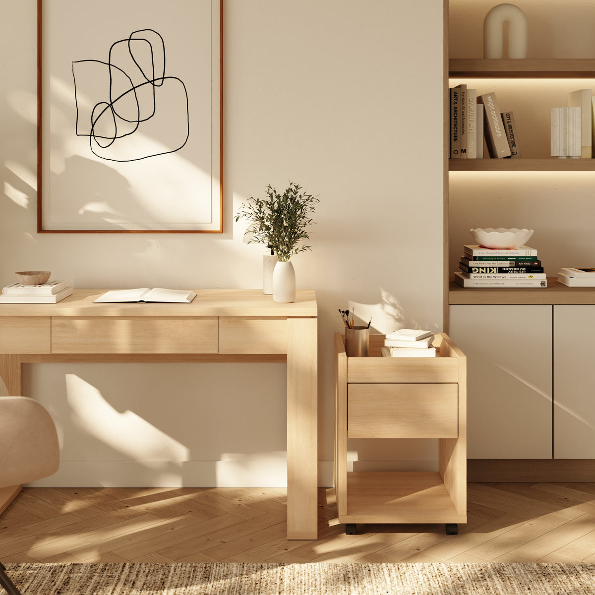 Solen Mobile File Cabinet in Natural Oak – lifestyle photo
