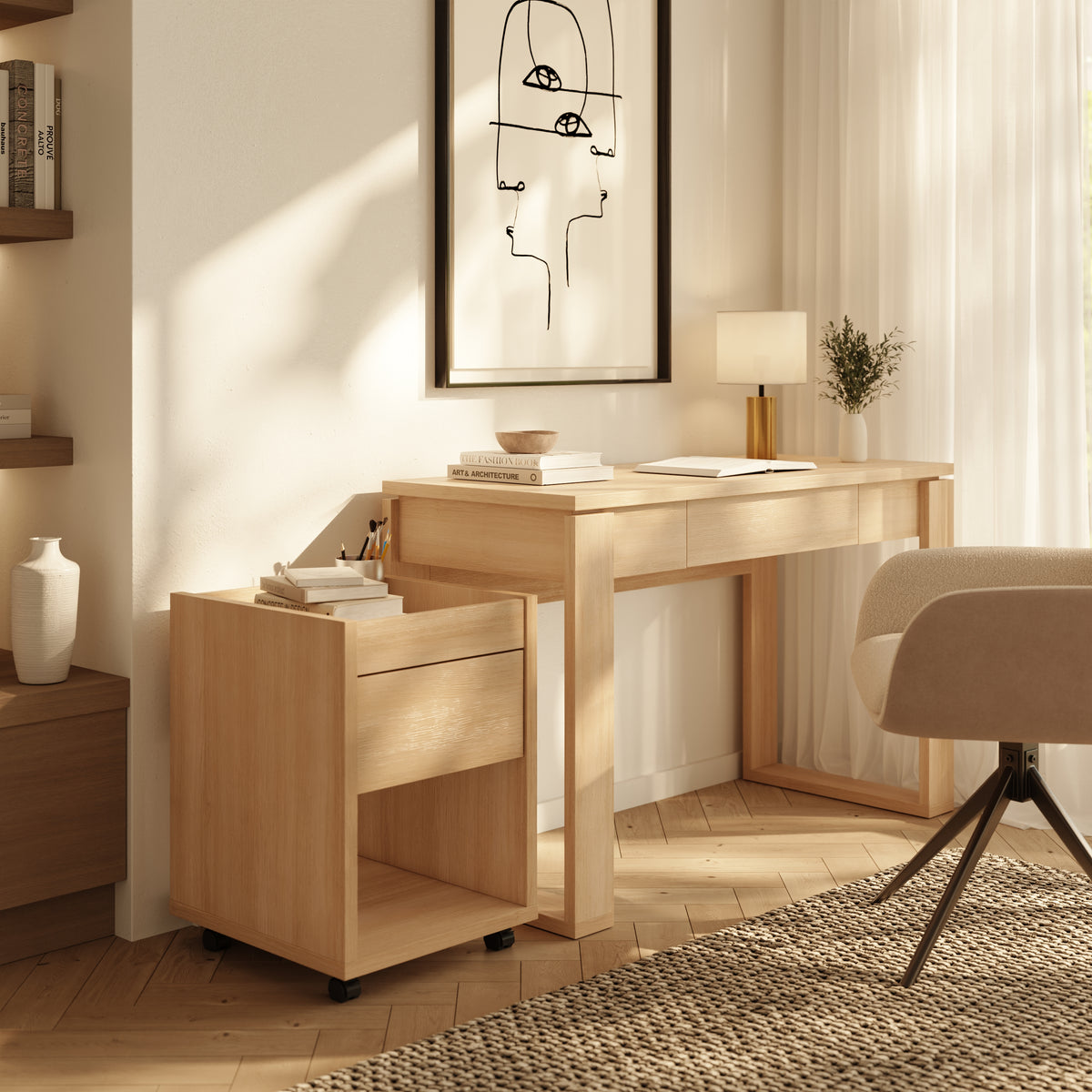 Solen Mobile File Cabinet in Natural Oak – lifestyle photo 3