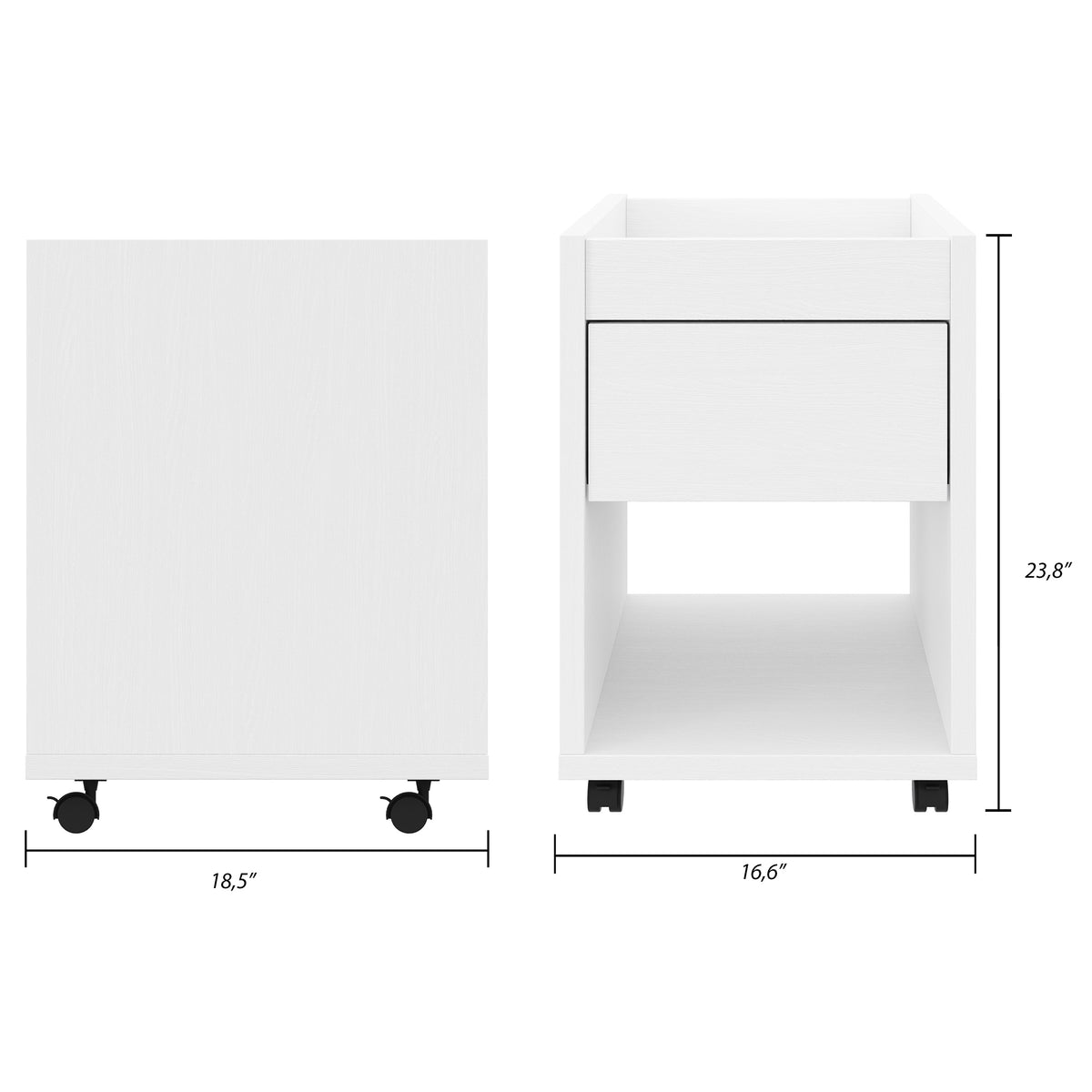 Solen Mobile File Cabinet in White Wood Grain – dimensions diagram