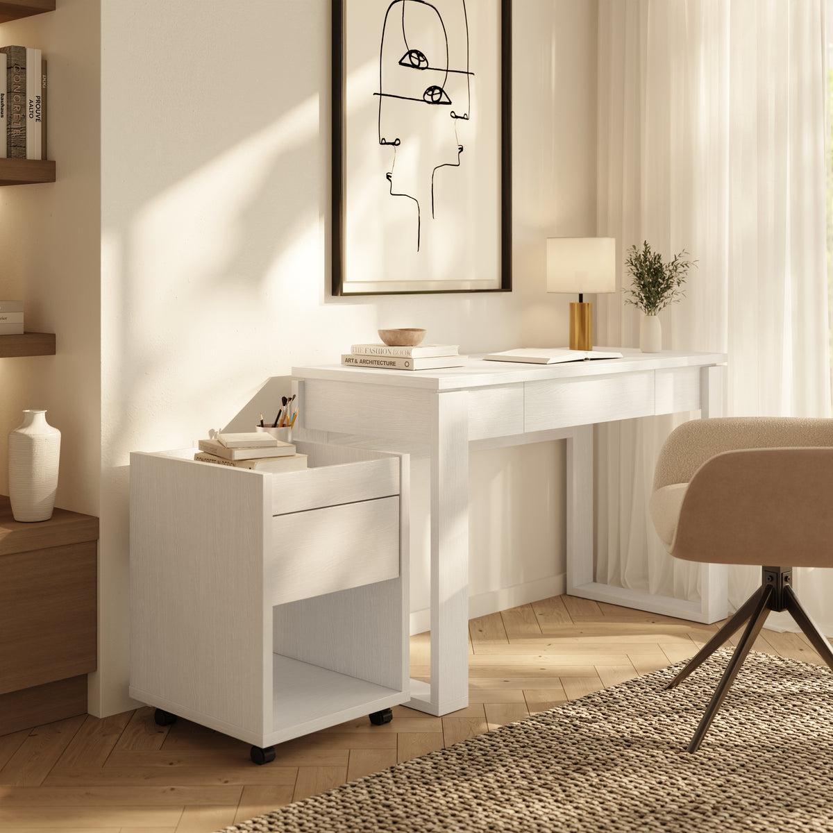 Solen Mobile File Cabinet in White Wood Grain – lifestyle photo 3